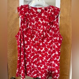 CAbi Rosy Top- Red and White Floral